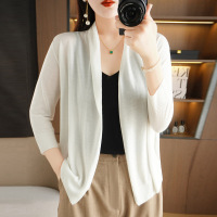 夏季女士空调针织衫薄款冰丝亚麻开衫长袖女开衫披肩大码外搭坎肩