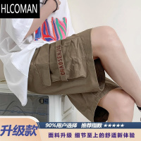 HLCOMAN字母刺绣工装短裤男宽松直筒夏季潮牌五分裤子美式复古薄款休闲裤