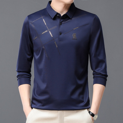 新款男士长袖T恤秋季商务免烫时尚翻领休闲男POLO衫男装