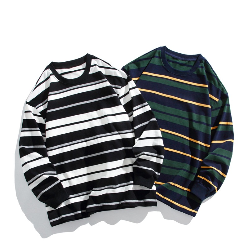 春秋季新款男士韩版撞色条纹圆领长袖卫衣潮280g重磅纯棉百搭上衣