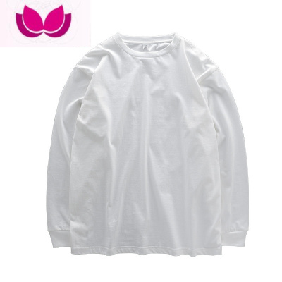 七斓260g长袖t恤 男厚实宽松纯色白色卫衣日系圆领打底衫