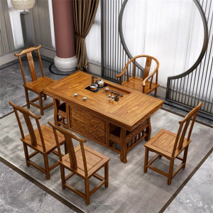鑫环境 办公家具.中式茶桌椅组合实木南榆木茶道喝茶泡茶桌茶几功夫茶台茶艺桌