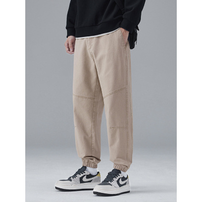 100%棉男裤子休闲纯棉运动户外百搭宽松束脚松紧腰工装裤