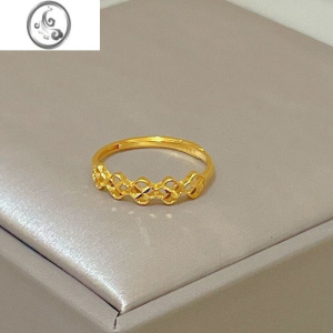 JiMi四叶草素圈指环戒指女大气时尚气质金色开口可调节女戒指 四叶草戒指-开口