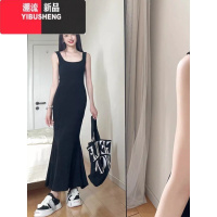 YIBUSHENG步步生莲黑色鱼尾连衣裙女季收腰气质紧身辣妹性感包臀吊带长裙