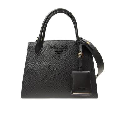 普拉达(PRADA)女士Saffiano皮革斜挎包可拆卸肩带金属刻字徽标多