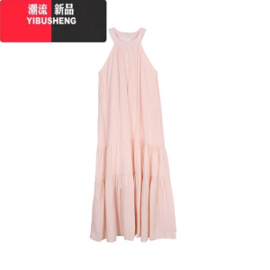 YIBUSHENG度假风挂脖无袖背心裙女季温柔风连衣裙宽松A字裙显瘦中长裙子 挂脖长裙 均码