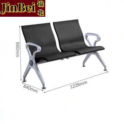 锦北多人机场椅PU候诊椅聚氨酯连排休息椅自结皮医院等候椅二人位黑色