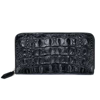 2021新款泰国男士鳄鱼皮钱包男中长款拉链多卡位鳄鱼肚皮手拿包男黑色