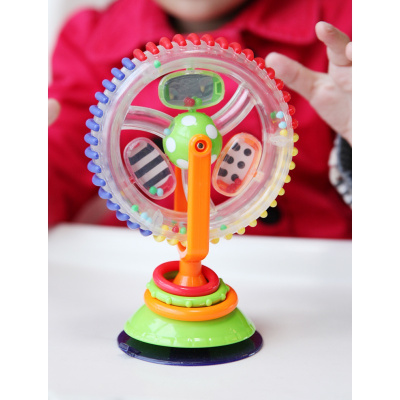 吃饭摇铃旋转摩天轮宝宝风车婴儿餐椅餐桌动物吸盘喂饭神器玩具蓝桔摩天轮