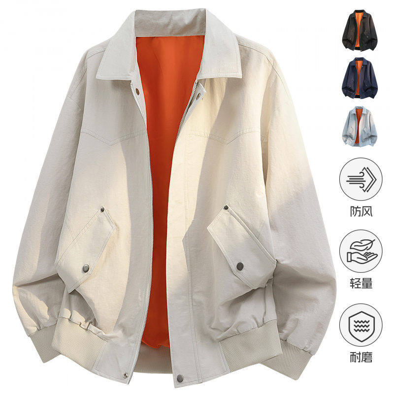 春秋新款夹克翻领工装潮牌美式痞帅青少年休闲夹克男外套