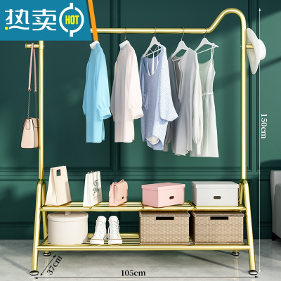 敬平晾衣架落地卧室挂衣架简易衣帽架室内晒衣架阳台凉衣服收纳衣服架 萌猫❤加长加大双层-奢华金-105⭐