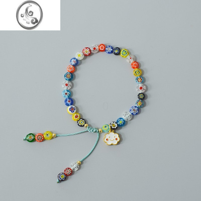 JiMi原创设计彩色千花琉璃白色小云朵简约时尚手工编织可调节手链手串