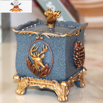 牙签盒北欧ins家用创意自动按压牙签筒网红轻奢棉签盒牙签桶树脂 敬平 幸福鹿蓝金色棉签盒二合一