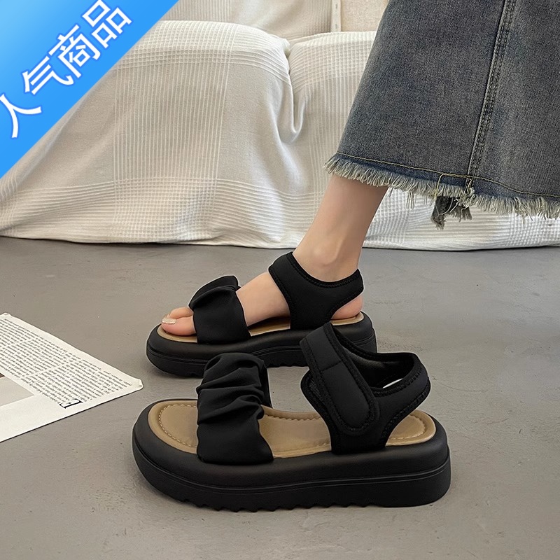 SUNTEK法式仙女风厚底凉鞋女夏季时尚配裙子2023新款百搭平底罗马鞋