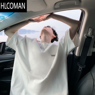 HLCOMAN美式高街短袖t恤男士2025夏季新款字母小标简约百搭宽松圆领半袖