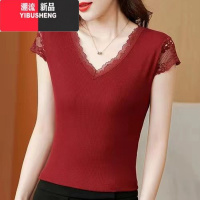 YIBUSHENG2024年新款冰丝短袖t恤女蕾丝衫新款舒适T恤百搭短袖气质时尚修身