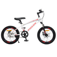 飞鸽儿童自行车6-10-15岁碟刹山地车男孩变速减震中学生女孩脚踏车 单速 18寸 白红 建议身高125-145cm