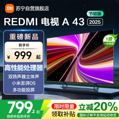 小米电视43英寸REDMI A43 2025节能版一级能效多功能投屏金属全面屏双扬立体声L43RA-RAE