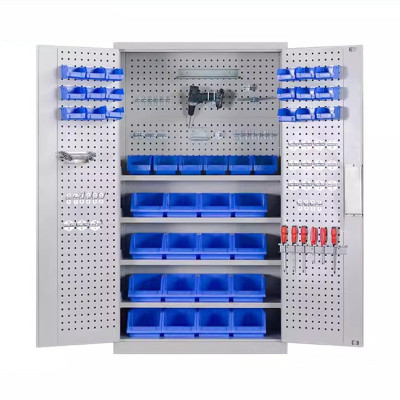 迅迈 带挂板内四隔板灰白色加厚版 重型多功能工具柜车间双开门钢制柜工具五金收纳整理储物柜