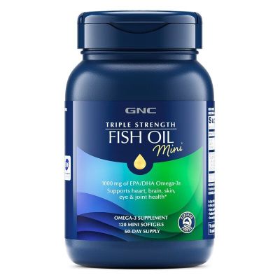 GNC健安喜美国三倍鱼油迷你软胶囊120粒成人无腥味深海鱼油小颗粒易吞服高含量高纯度支持脑眼健康调节三高中老年营养保健