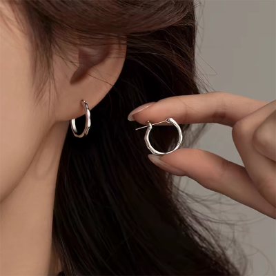 s925银素圈耳环女高级感小众设计耳圈轻奢冷淡风不规则ins潮耳饰送女朋友老婆情人节七夕生日礼物