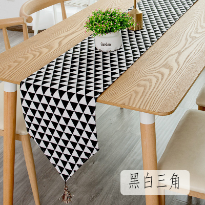 北欧桌旗现代简约茶几桌旗布长条餐桌茶台布艺鞋柜布盖巾 黑白三角 30*140cm(适合80-100cm左右桌子茶几柜子)