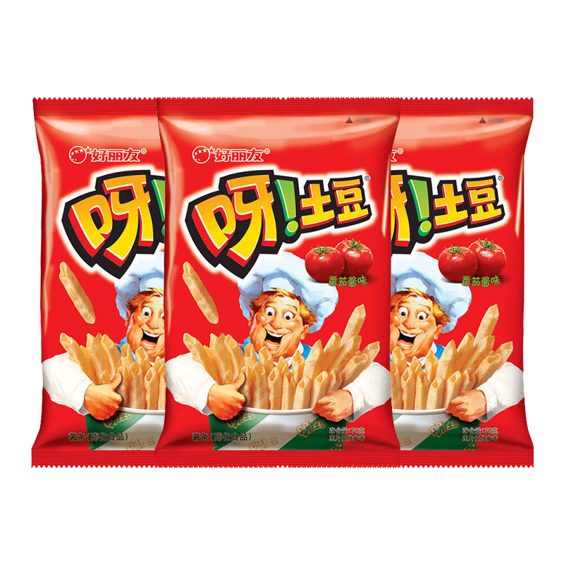 好丽友呀土豆薯条休闲食品小吃解馋小零食 番茄味40g*3袋