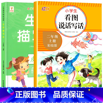 [上册丨全2册]生字描红+看图写话 小学二年级 [正版]二年级上册生字描红本语文同步字帖练字帖人教版小学生2上写字课课练