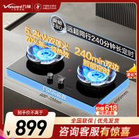 万和[蓝莲花B9DS]5.2kW液化气猛火70%热效率双边定时嵌入式家用煤气双炉具双灶台灶具燃气灶全新一代猛火灶液化气