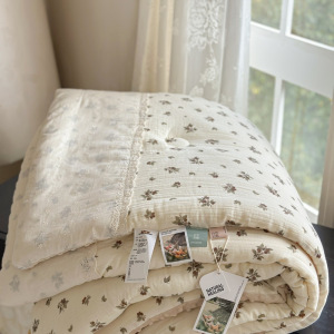 全棉婴儿皱皱纱布法式贴边豆豆被小清新单双人春秋空调被子被芯