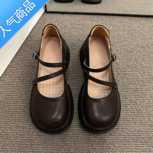 SUNTEK厚底玛丽珍单鞋女2023年春秋新款一字扣乐福鞋夏季百搭小皮鞋女款