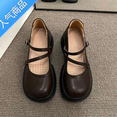 SUNTEK厚底玛丽珍单鞋女2023年春秋新款一字扣乐福鞋夏季百搭小皮鞋女款