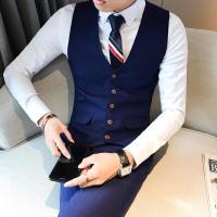 秋冬新款男士韩版修身纯色两件套商务休闲发型师马夹伴郎套装