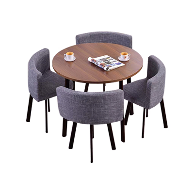 中豫鑫泽ZYXZ4100952 简约接待桌椅洽谈桌椅 一桌四椅 胡桃圆桌灰色布椅
