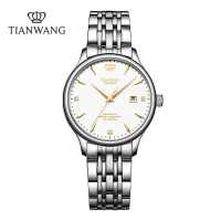 天王手表金标送福18K金皇冠logo女表商务休闲机械表钢带腕表5876