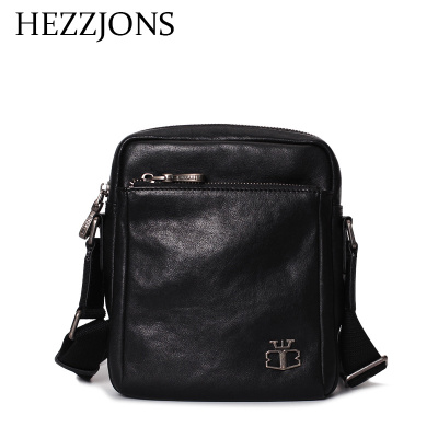 赫泽琼斯HEZZJONS真皮斜挎包男进口意大利牛皮单肩包青年时尚潮流简约小背包男神英伦奢侈品手机烟包黑色进口意大利牛皮