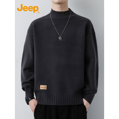 Jeep吉普毛衣男士加厚针织衫秋冬季慵懒风休闲宽松半高领打底衫男
