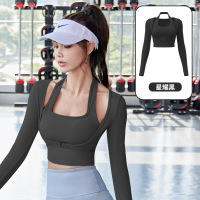 挂脖免穿文胸瑜伽服假两件运动上衣外穿健身衣