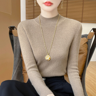 秋冬新款套头针织毛衣女安迪绒半高领打底衫女修身厂