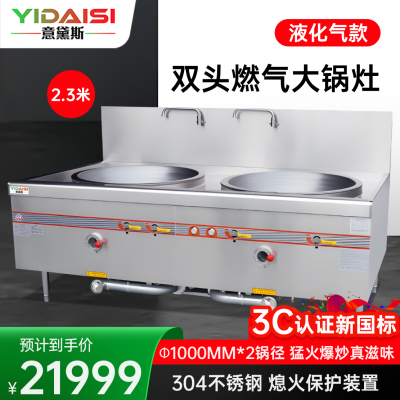 意黛斯 商用燃气大锅灶 猛火灶单位学校食堂电磁猛火大炒锅饭店酒店节能灶台双头100型 YDS-3GSSD200Y液化气