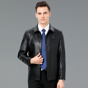 雷军同款黄牛皮衣真皮夹克品牌正品外套商务短款修身上衣牛皮机车服男士皮衣2025秋冬新款商务中年真皮外套春秋季宽松夹克男