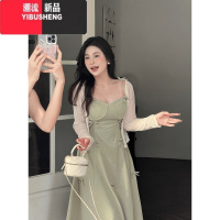 YIBUSHENG大码绿色温柔风连衣裙女装季微胖mm气质显瘦减龄高级感内搭长裙