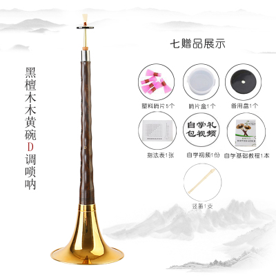炎黄唢呐黑檀乌木D调红木d调唢呐成人初学者唢呐乐器全套黑檀D调黄碗+7赠品+竖笛