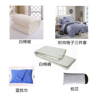 煊煜床上用品七件套(白)150*210/5斤被+120*210/4斤褥+三件套枕芯+蓝枕巾 套