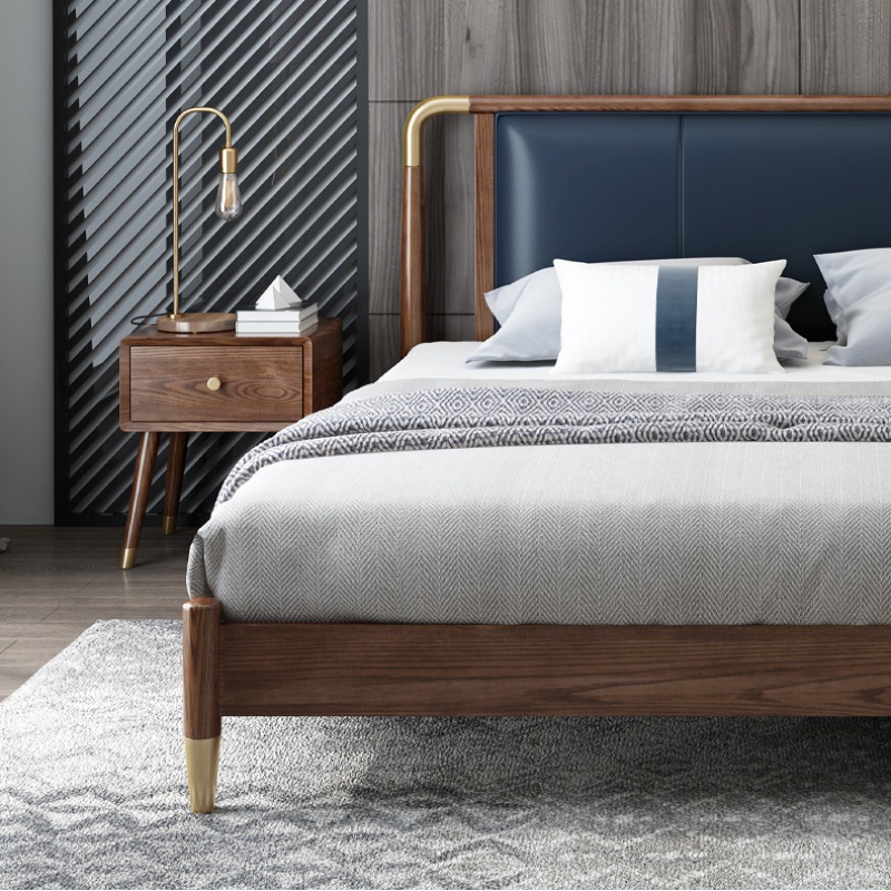 5米新中式黑胡桃木主卧室婚床1.8米双床