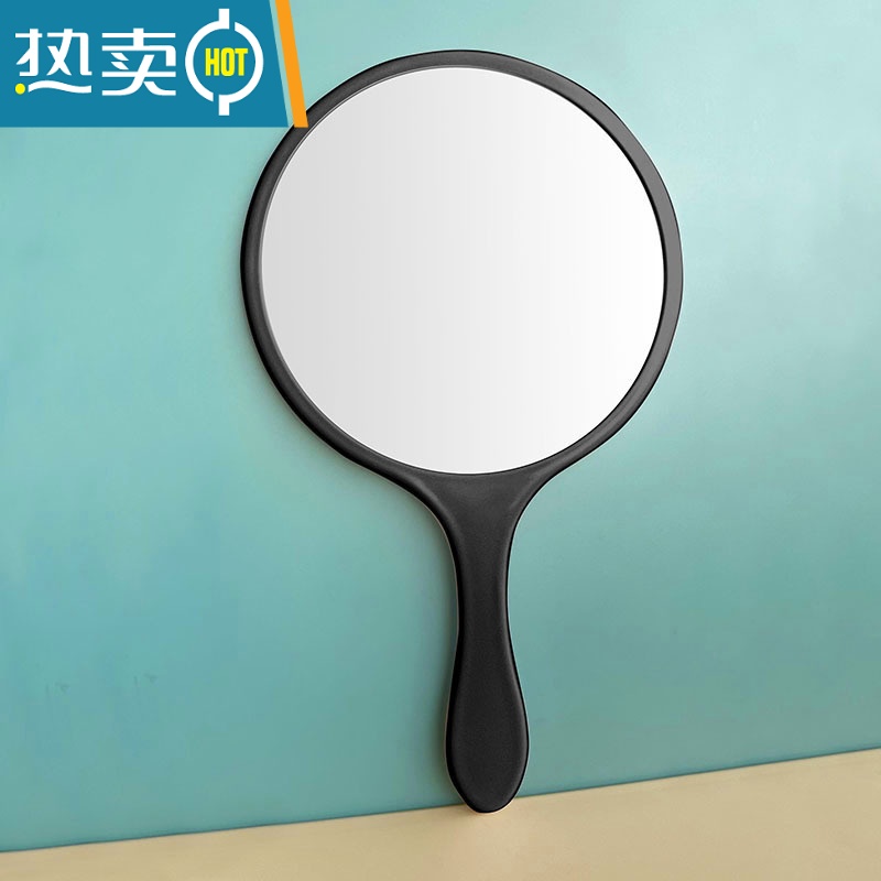 敬平时尚手持木柄镜高清镜子美容院大号镜便携随身手拿木镜美妆镜 大号黑色圆镜 15.8*27cm便携式用镜