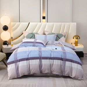 雅鹿家纺活性印花优棉套件格子聚酯纤维四件套