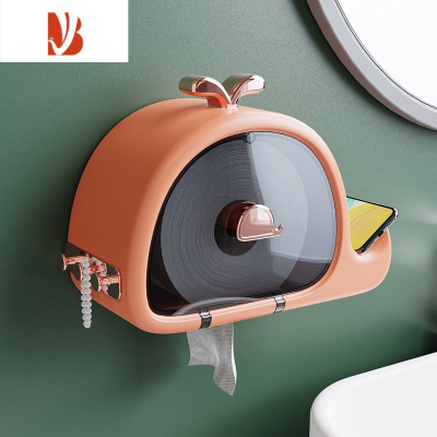 三维工匠小鲸鱼纸巾盒壁挂免打孔卫生间抽纸盒厕所防水收纳盒轻奢风置物架 小鲸鱼-橙色[卷纸抽纸通用]