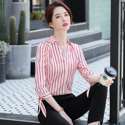 女先生女士衬衫职业衬衫女装上衣2020夏季新款设计感小众韩版时尚气质竖条纹ol通勤衬衣时尚青春减龄工作服休闲衬衣